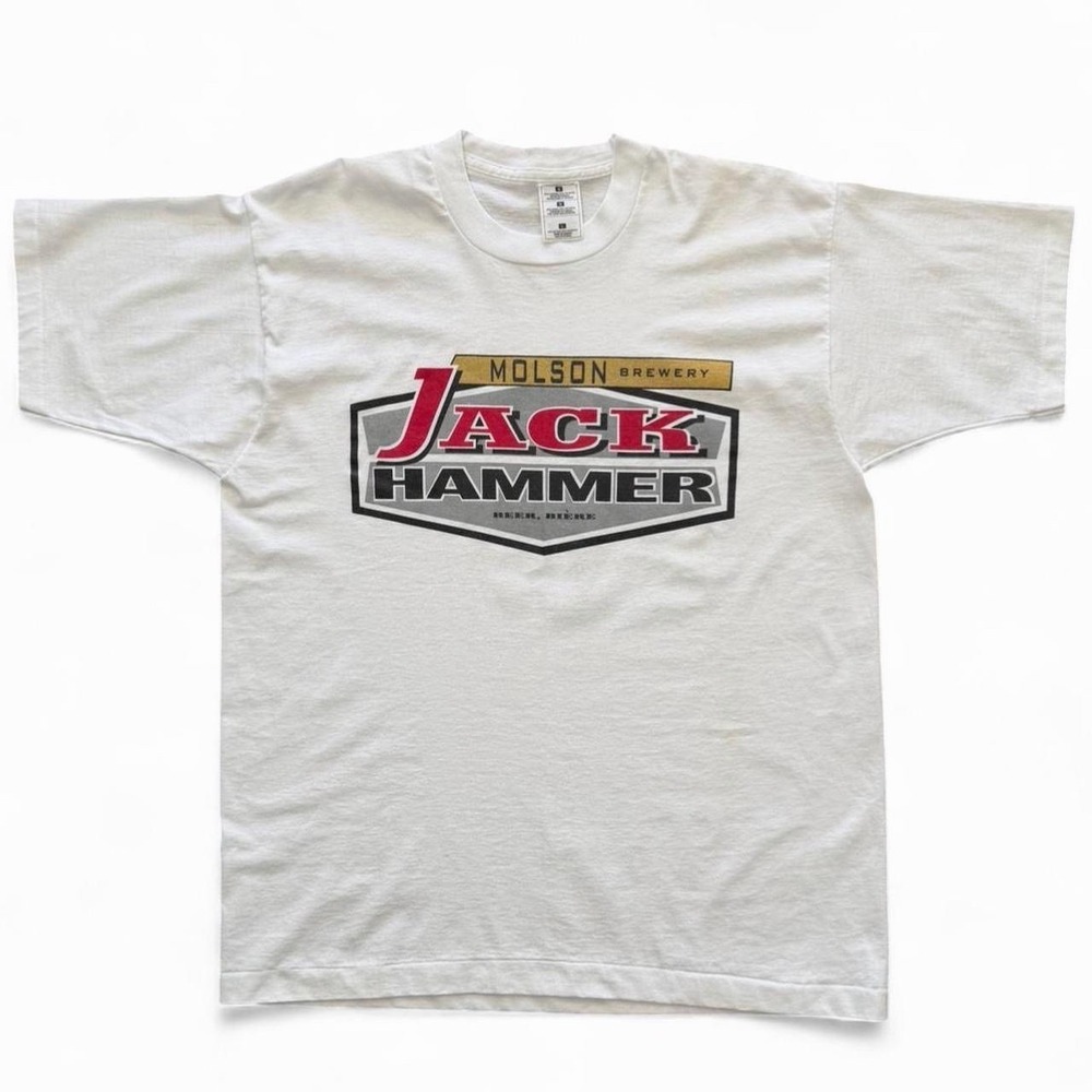 Vintage Y2K Molson Canadian Jack Hammer Beer Promo T-shirt Large 21x28"